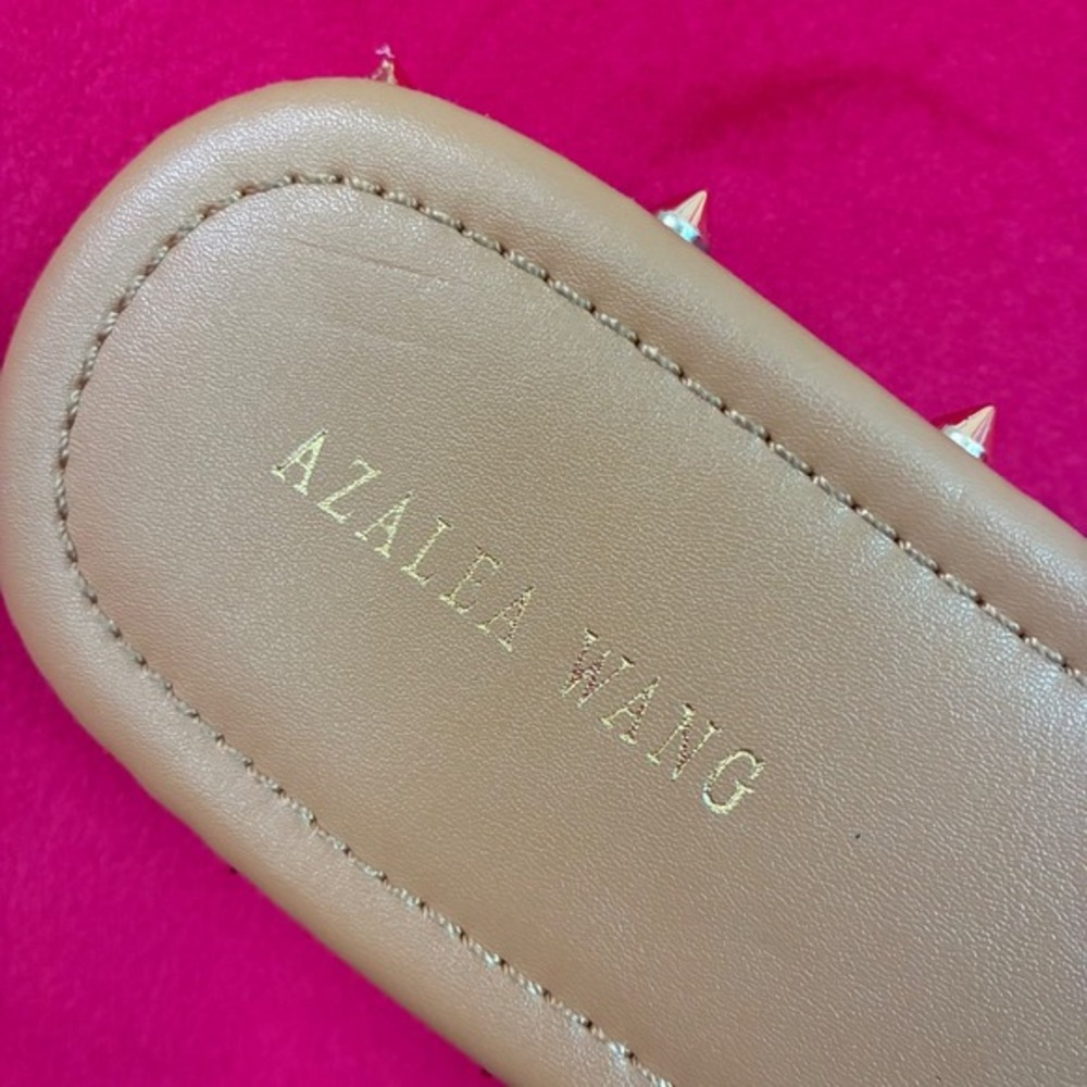 Azalea Wang Tan Studded Rhinestone Slide Sandals Women's size 9 like new - Picture 4 of 7